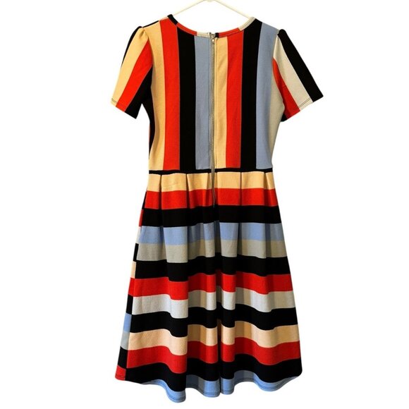LuLaRoe Womens Amelia 70s Retro Stripes Fit Flare Dress Size Small M Preppy - Picture 2 of 9